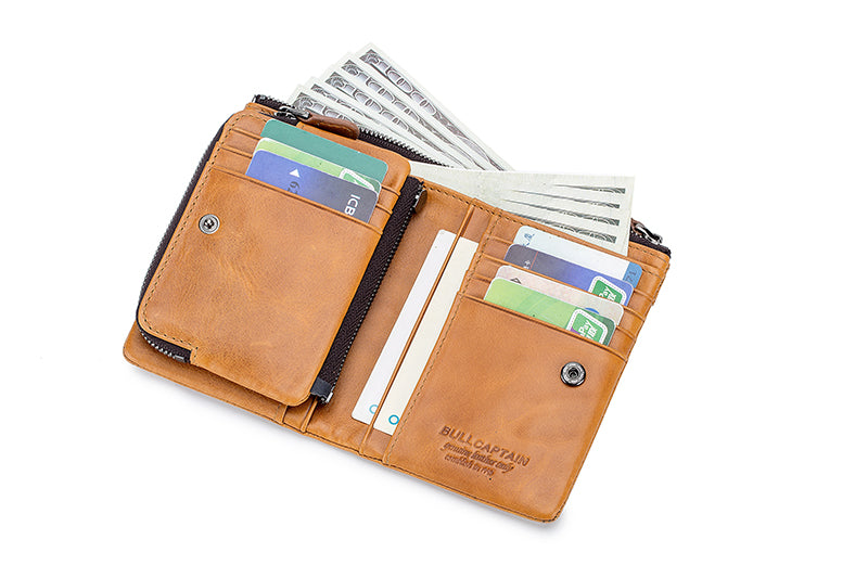 Men Leather Travel Secure Bifold RFID Wallet Large Capacity Wallet Brown