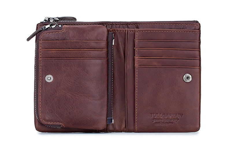 Men Leather Travel Secure Bifold RFID Wallet Large Capacity Wallet Coffee