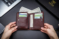 Men Leather Travel Secure Bifold RFID Wallet Large Capacity Wallet Coffee