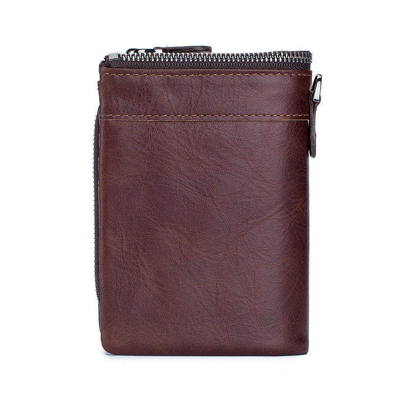 Men Leather Travel Secure Bifold RFID Wallet Large Capacity Wallet Coffee