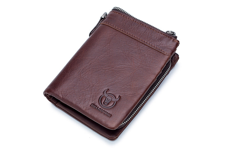 Men Leather Travel Secure Bifold RFID Wallet Large Capacity Wallet Coffee