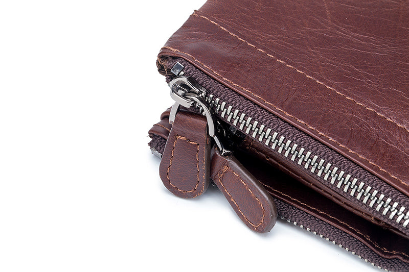 Men Leather Travel Secure Bifold RFID Wallet Large Capacity Wallet Coffee