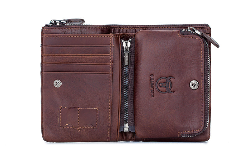 Men Leather Travel Secure Bifold RFID Wallet Large Capacity Wallet Coffee