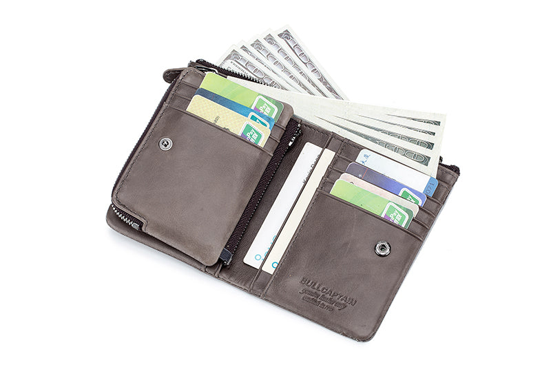 Men Leather Travel Secure Bifold RFID Wallet Large Capacity Wallet Grey
