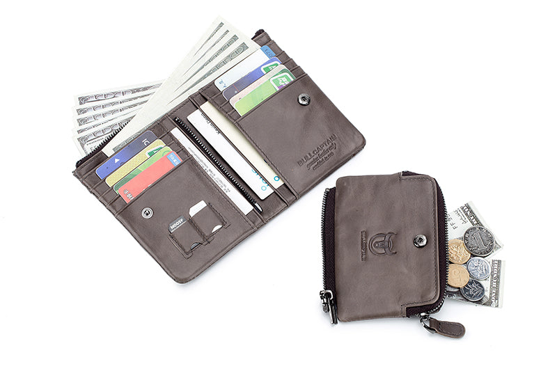 Men Leather Travel Secure Bifold RFID Wallet Large Capacity Wallet Grey