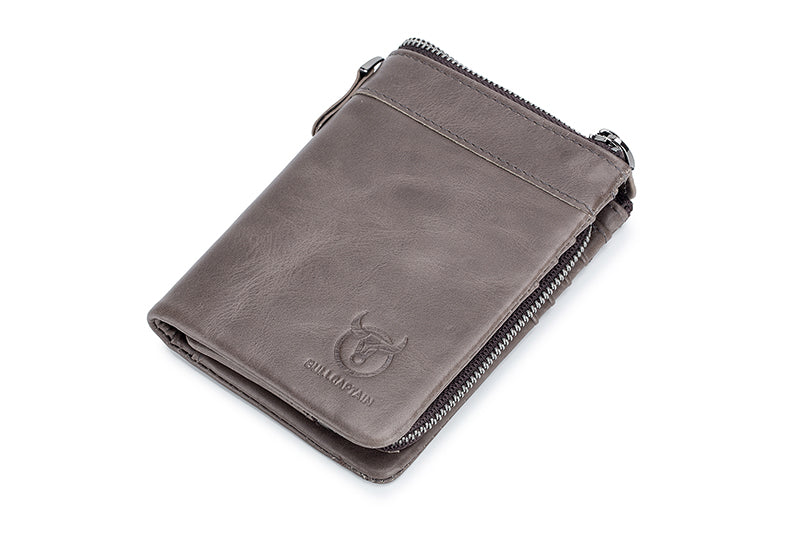 Men Leather Travel Secure Bifold RFID Wallet Large Capacity Wallet Grey