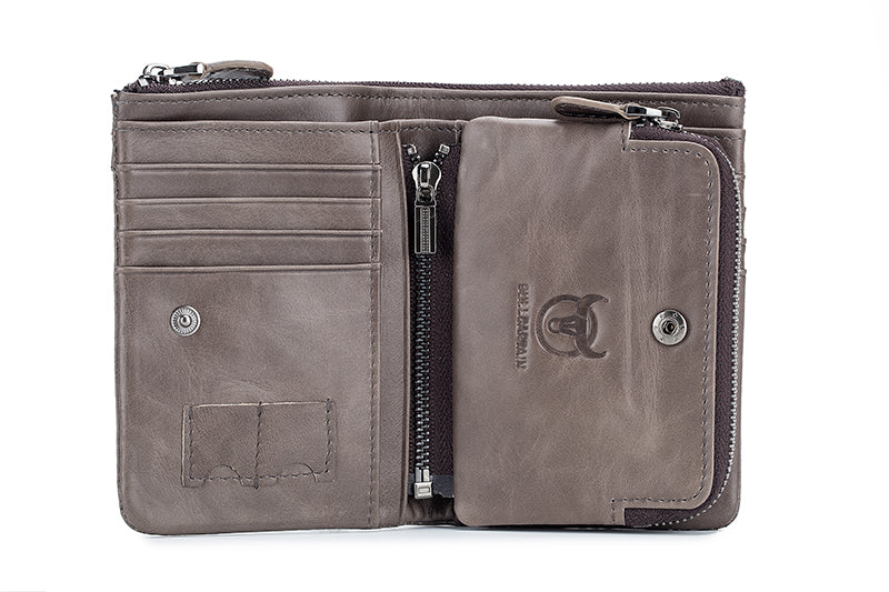 Men Leather Travel Secure Bifold RFID Wallet Large Capacity Wallet Grey