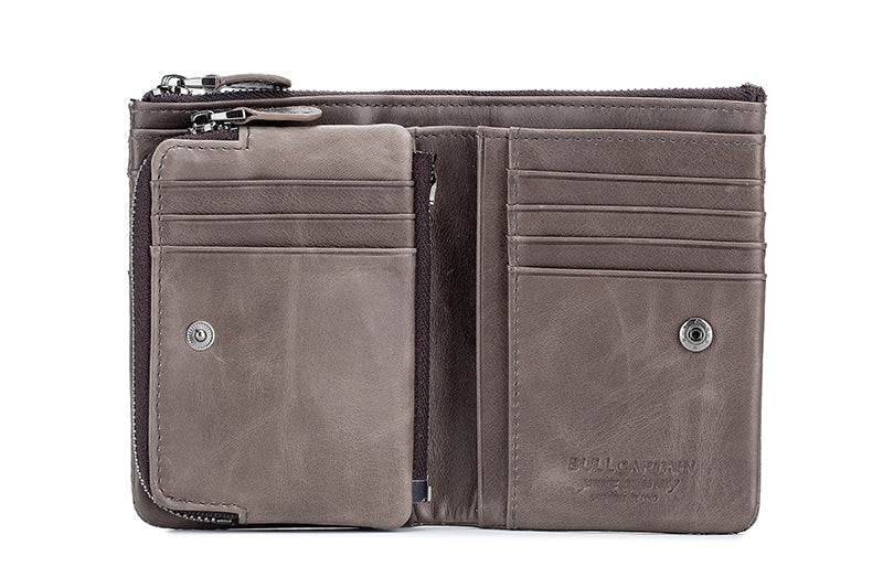 Men Leather Travel Secure Bifold RFID Wallet Large Capacity Wallet Grey