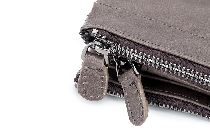 Men Leather Travel Secure Bifold RFID Wallet Large Capacity Wallet Grey