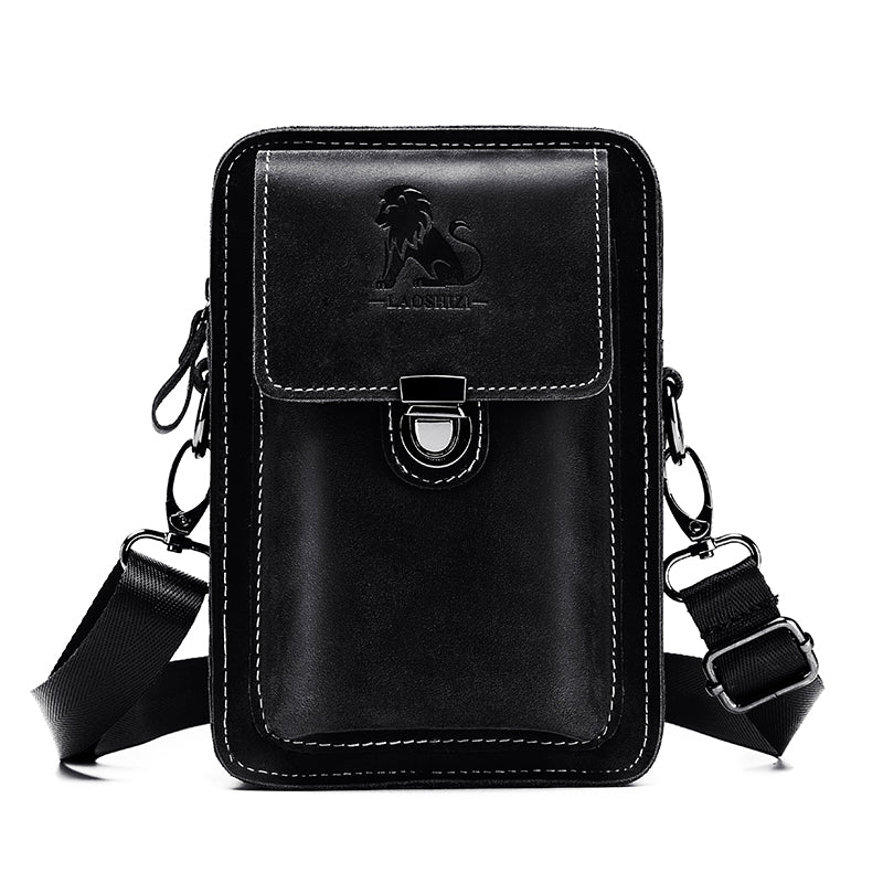 Men Mobile Phone Case Leather Bag Waist Small Shoulder Bag Black