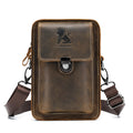 Men Mobile Phone Case Leather Bag Waist Small Shoulder Bag Brown