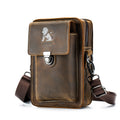 Men Mobile Phone Case Leather Bag Waist Small Shoulder Bag Brown