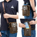 Men Mobile Phone Case Leather Bag Waist Small Shoulder Bag Brown