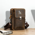 Men Mobile Phone Case Leather Bag Waist Small Shoulder Bag Brown