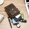 Men Mobile Phone Case Leather Bag Waist Small Shoulder Bag Brown