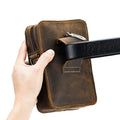 Men Mobile Phone Case Leather Bag Waist Small Shoulder Bag Brown