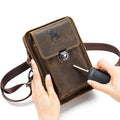 Men Mobile Phone Case Leather Bag Waist Small Shoulder Bag Brown