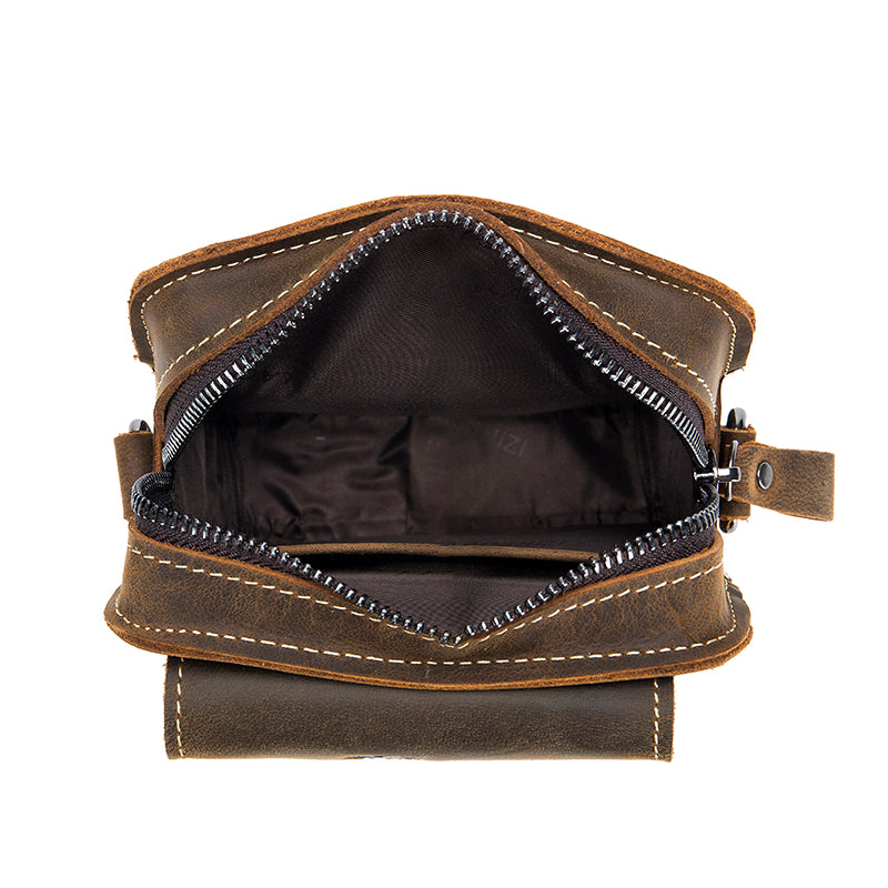 Men Mobile Phone Case Leather Bag Waist Small Shoulder Bag Brown
