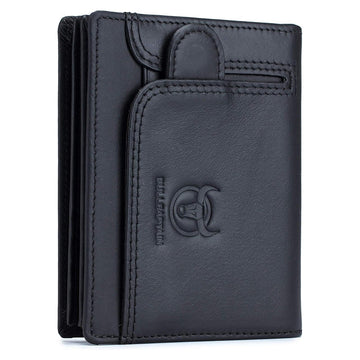 Men RFID Blocking Bifold Wallet Leather Card Holder with 15 Card Slots Black