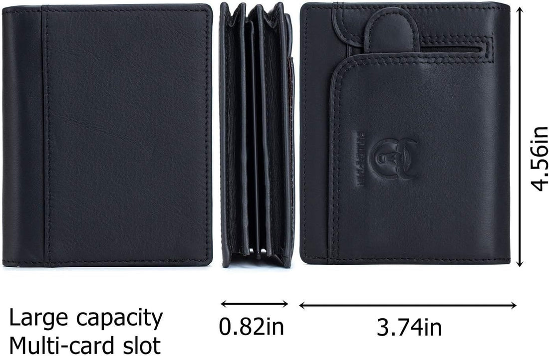 Men RFID Blocking Bifold Wallet Leather Card Holder with 15 Card Slots Black
