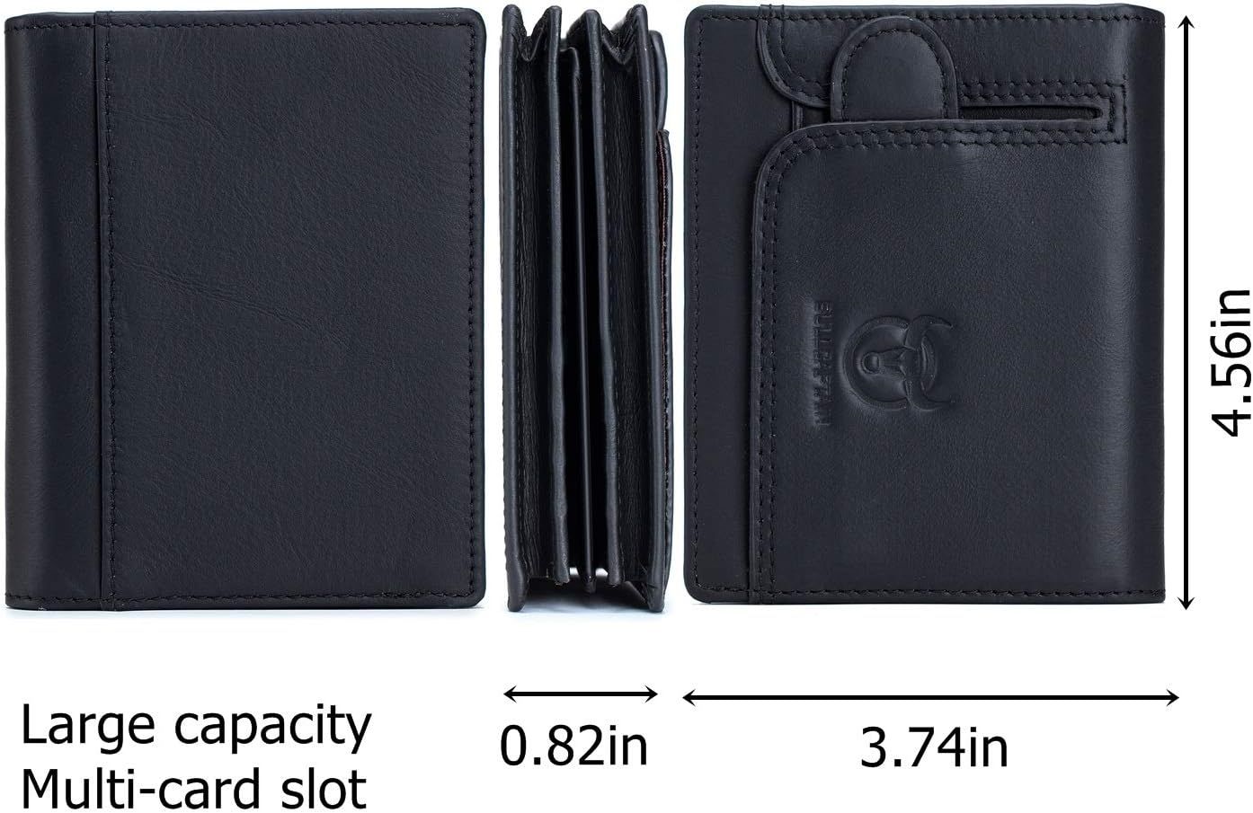 Men RFID Blocking Bifold Wallet Leather Card Holder with 15 Card Slots Black