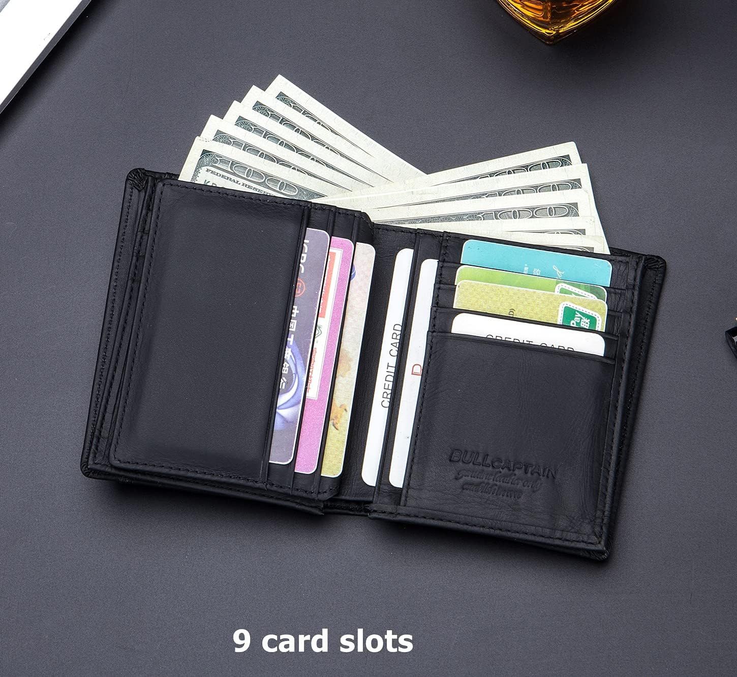 Men RFID Blocking Bifold Wallet Leather Card Holder with 15 Card Slots Black