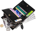 Men RFID Blocking Bifold Wallet Leather Card Holder with 15 Card Slots Black with Zipper