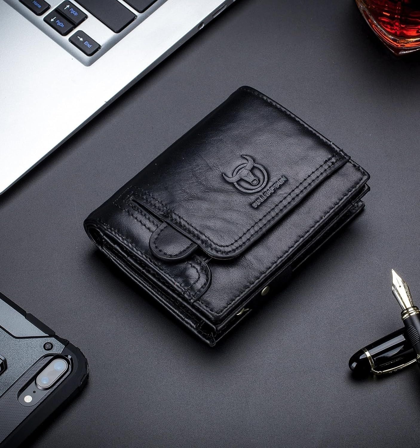 Men RFID Blocking Bifold Wallet Leather Card Holder with 15 Card Slots Black with Zipper