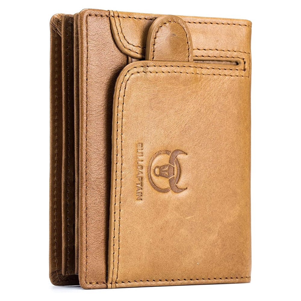 Men RFID Blocking Bifold Wallet Leather Card Holder with 15 Card Slots Brown