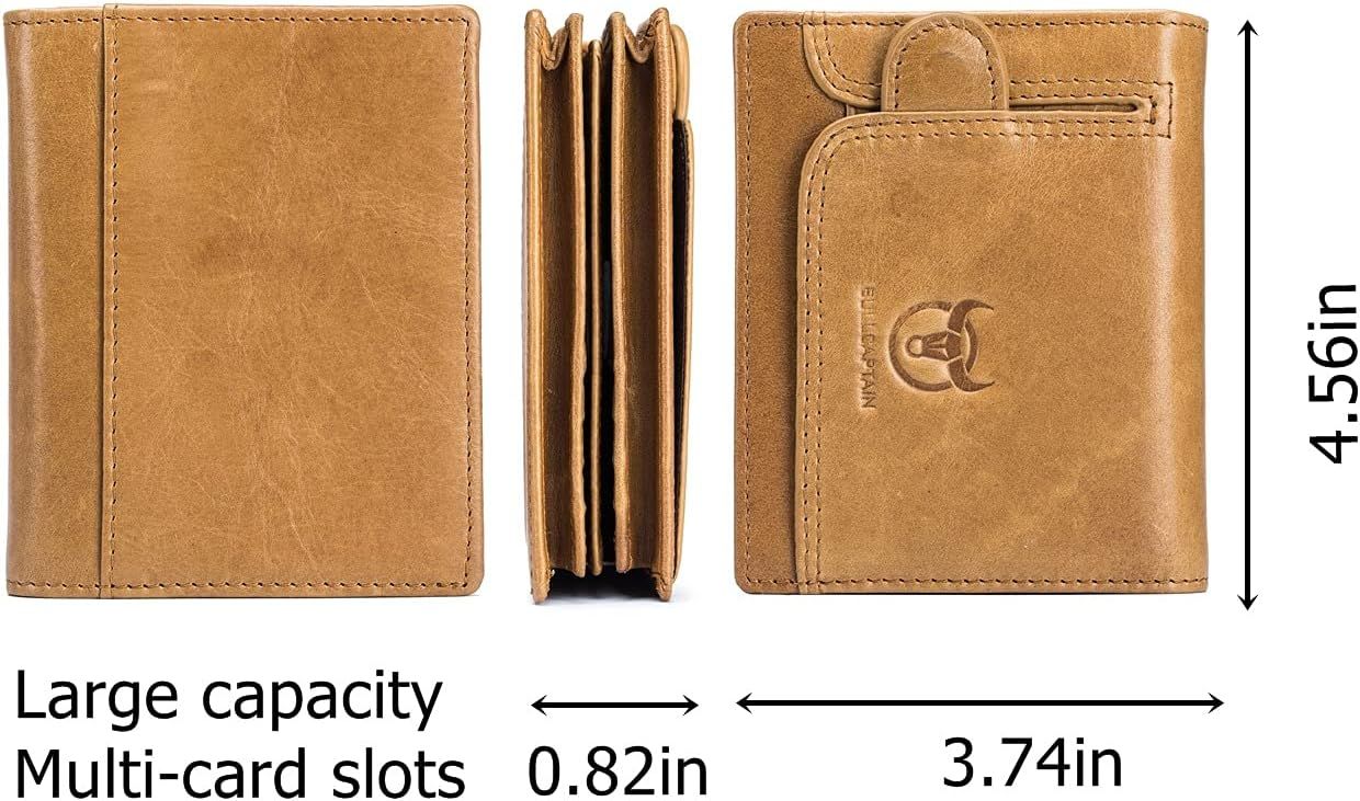 Men RFID Blocking Bifold Wallet Leather Card Holder with 15 Card Slots Brown