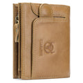 Men RFID Blocking Bifold Wallet Leather Card Holder with 15 Card Slots Brown with Zipper