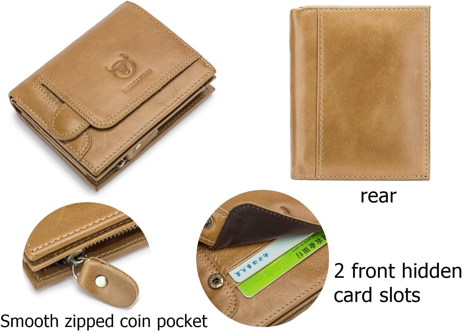 Men RFID Blocking Bifold Wallet Leather Card Holder with 15 Card Slots Brown with Zipper