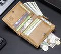 Men RFID Blocking Bifold Wallet Leather Card Holder with 15 Card Slots Brown with Zipper
