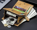 Men RFID Blocking Bifold Wallet Leather Card Holder with 15 Card Slots Brown with Zipper