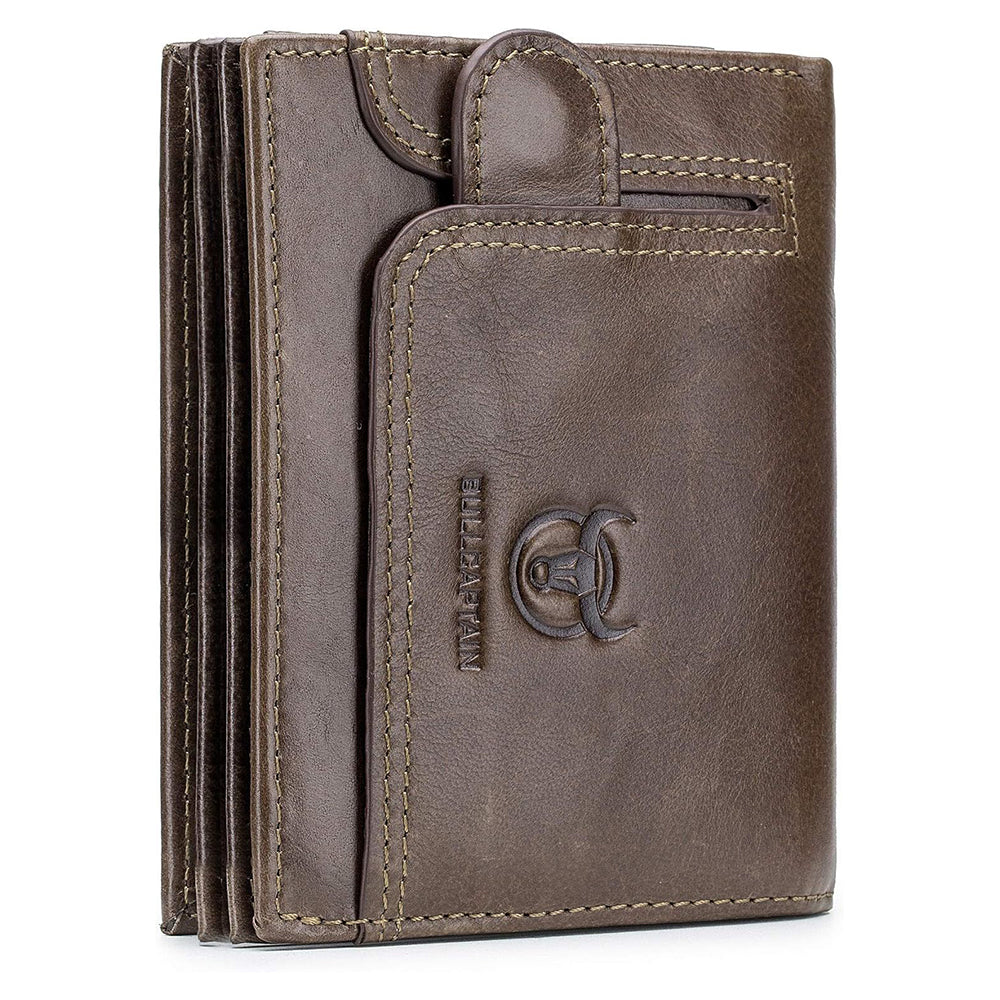 Men RFID Blocking Bifold Wallet Leather Card Holder with 15 Card Slots Coffee