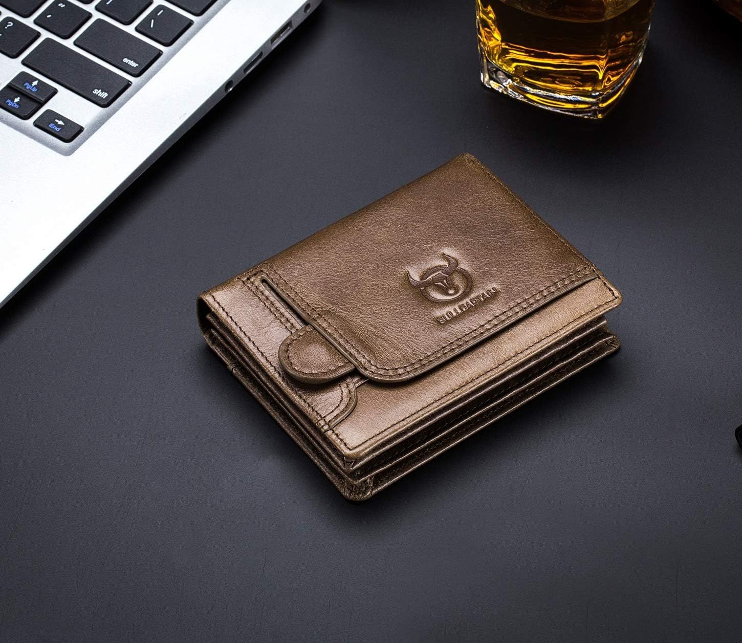 Men RFID Blocking Bifold Wallet Leather Card Holder with 15 Card Slots Coffee