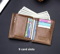 Men RFID Blocking Bifold Wallet Leather Card Holder with 15 Card Slots Coffee