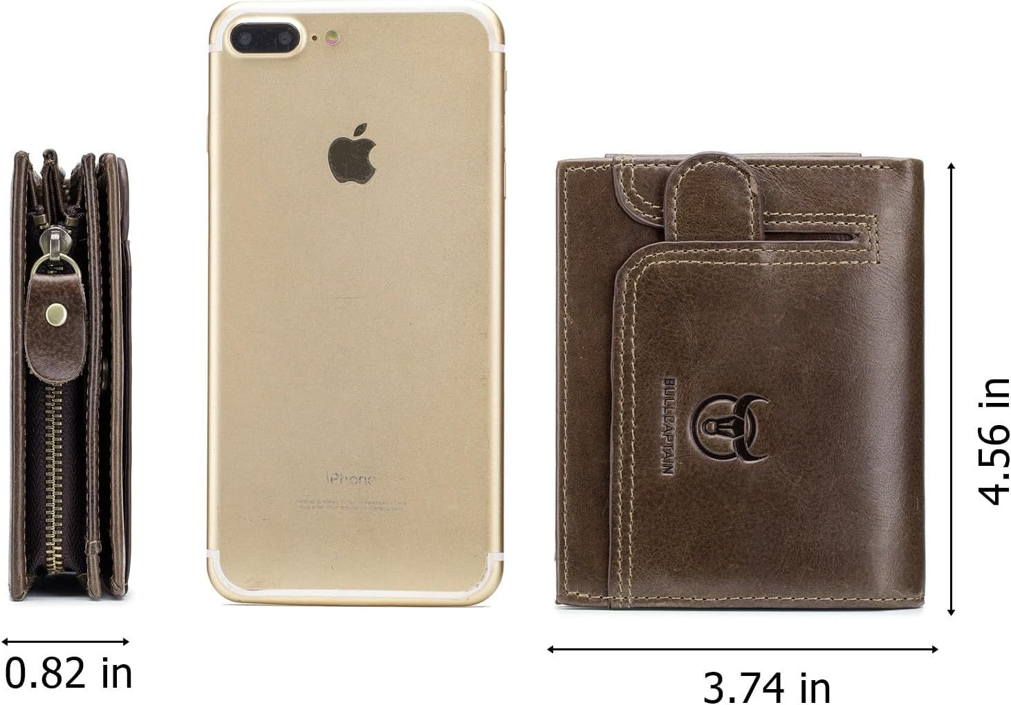 Men RFID Blocking Bifold Wallet Leather Card Holder with 15 Card Slots Coffee with Zipper
