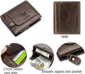 Men RFID Blocking Bifold Wallet Leather Card Holder with 15 Card Slots Coffee with Zipper