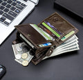 Men RFID Blocking Bifold Wallet Leather Card Holder with 15 Card Slots Coffee with Zipper