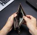 Men RFID Blocking Bifold Wallet Leather Card Holder with 15 Card Slots Coffee with Zipper