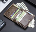 Men RFID Blocking Bifold Wallet Leather Card Holder with 15 Card Slots Coffee with Zipper