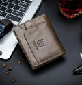 Men RFID Blocking Bifold Wallet Leather Card Holder with 15 Card Slots Coffee with Zipper