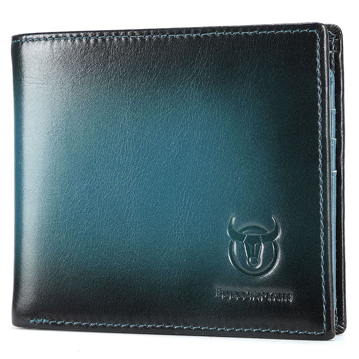 Men's RFID Wallets Slim Bifold Genuine Leather Front Pocket Wallet Blue