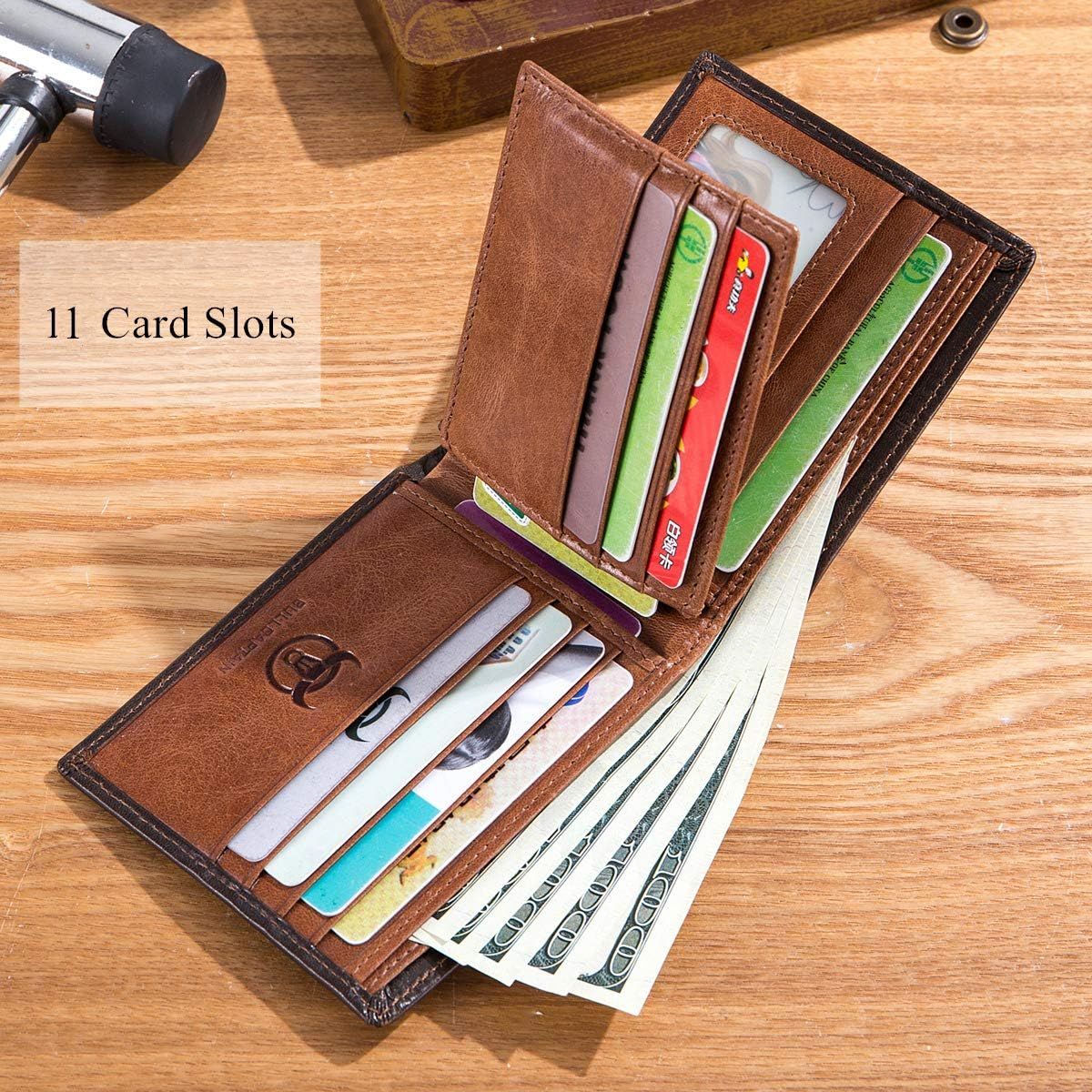 Men's RFID Wallets Slim Bifold Genuine Leather Front Pocket Wallet Brown