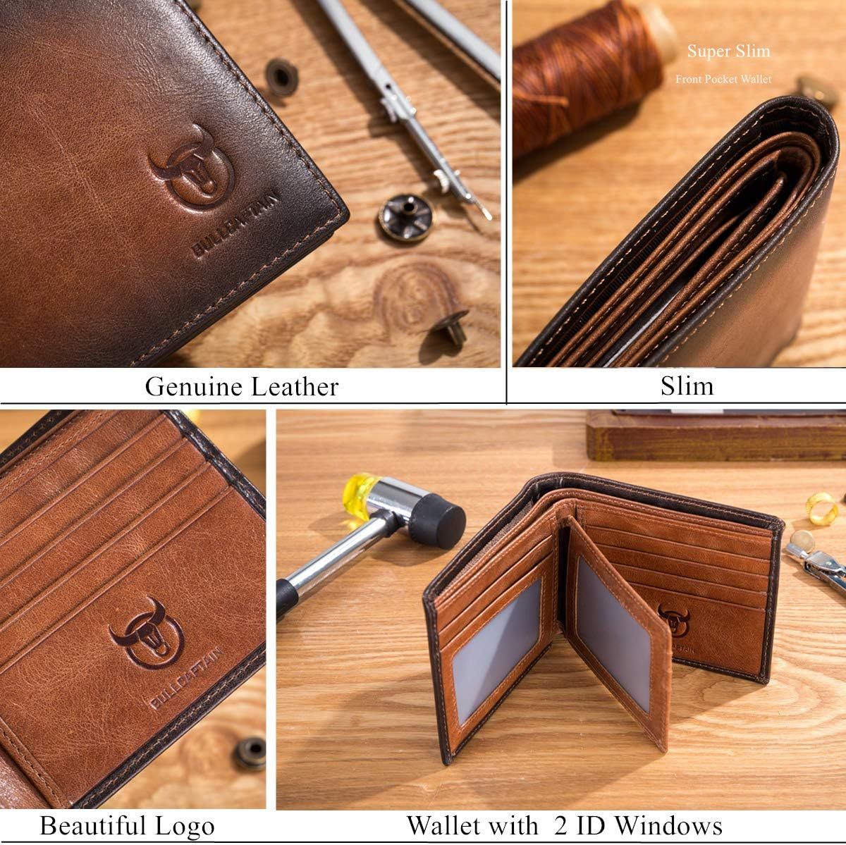 Men's RFID Wallets Slim Bifold Genuine Leather Front Pocket Wallet Brown