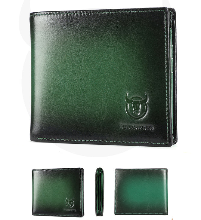 Men's RFID Wallets Slim Bifold Genuine Leather Front Pocket Wallet Green