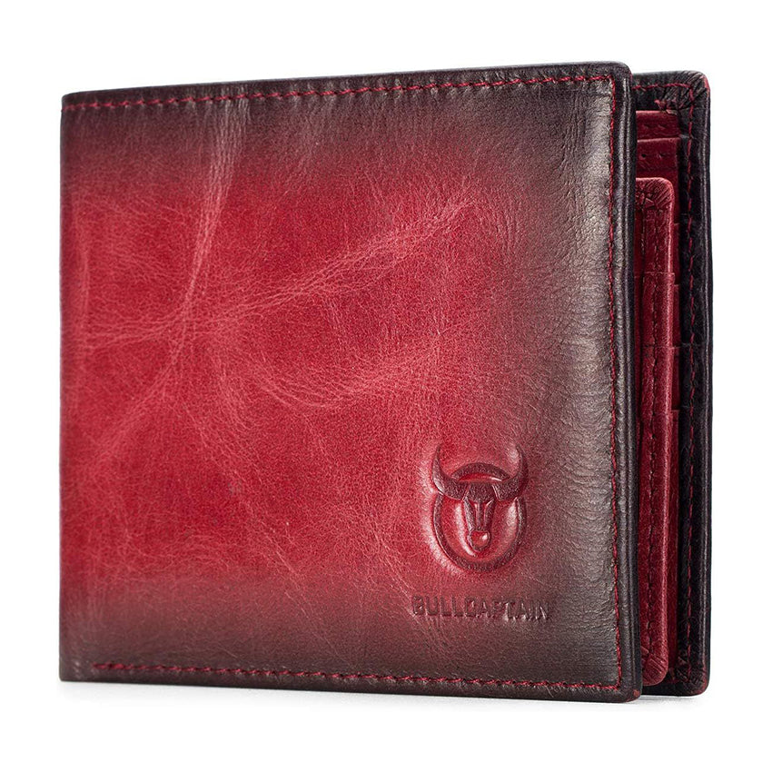 Men's RFID Wallets Slim Bifold Genuine Leather Front Pocket Wallet Red