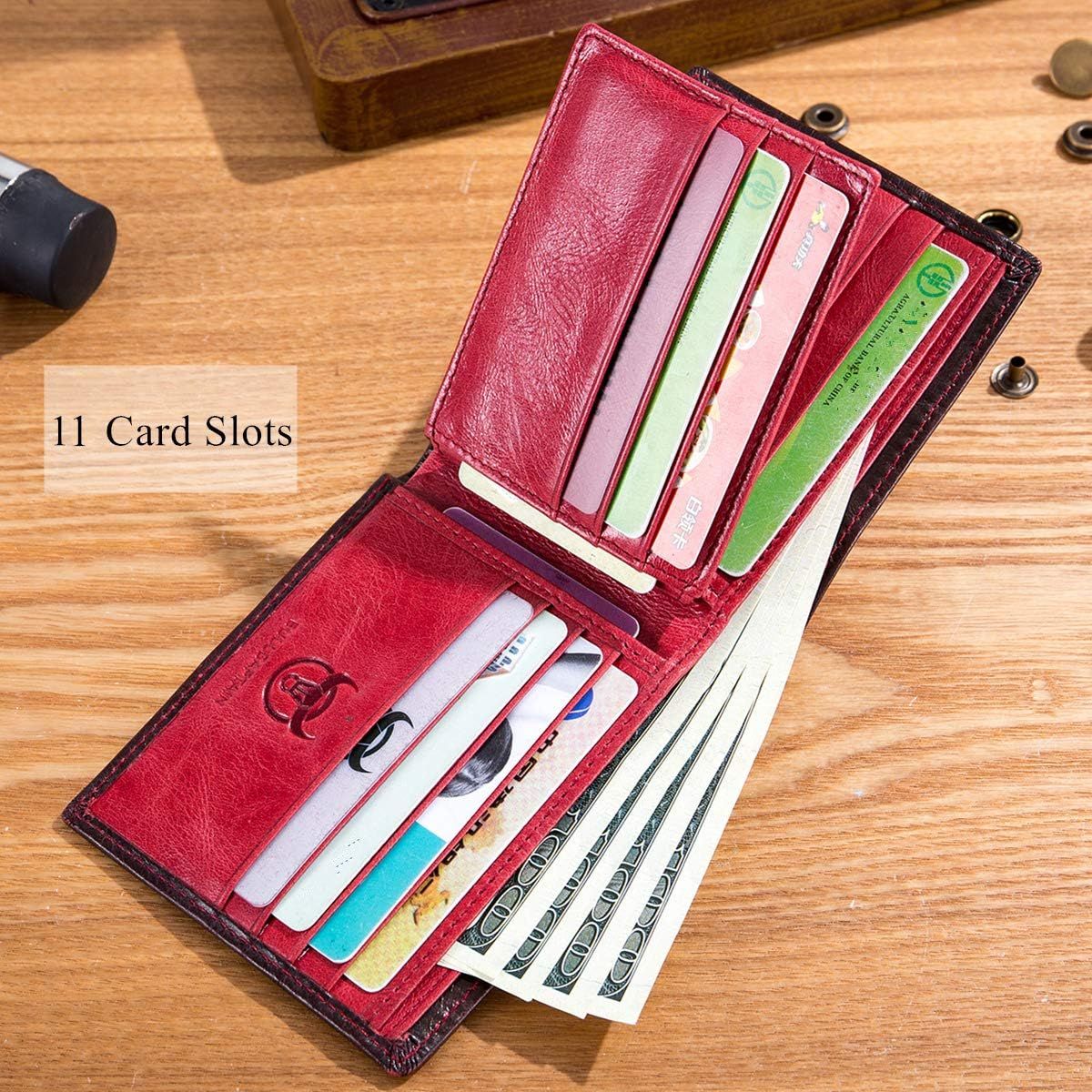 Men's RFID Wallets Slim Bifold Genuine Leather Front Pocket Wallet Red