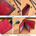 Men's RFID Wallets Slim Bifold Genuine Leather Front Pocket Wallet Red